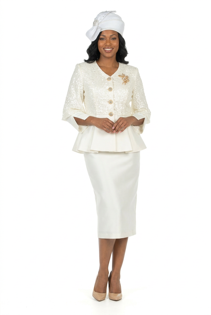 2pc Silky Twill Skt Suit w/ Seq Jkt and Brch-Plus