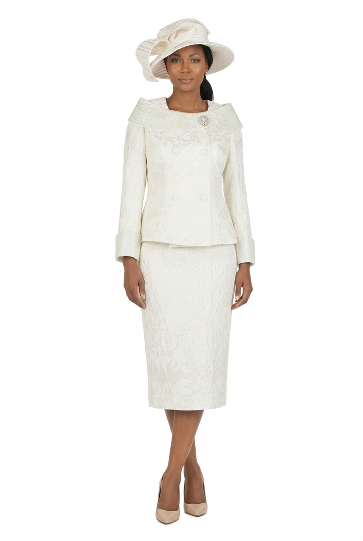 2pc Dbl-brstd Brocade Skirt Suit w/ Brooch