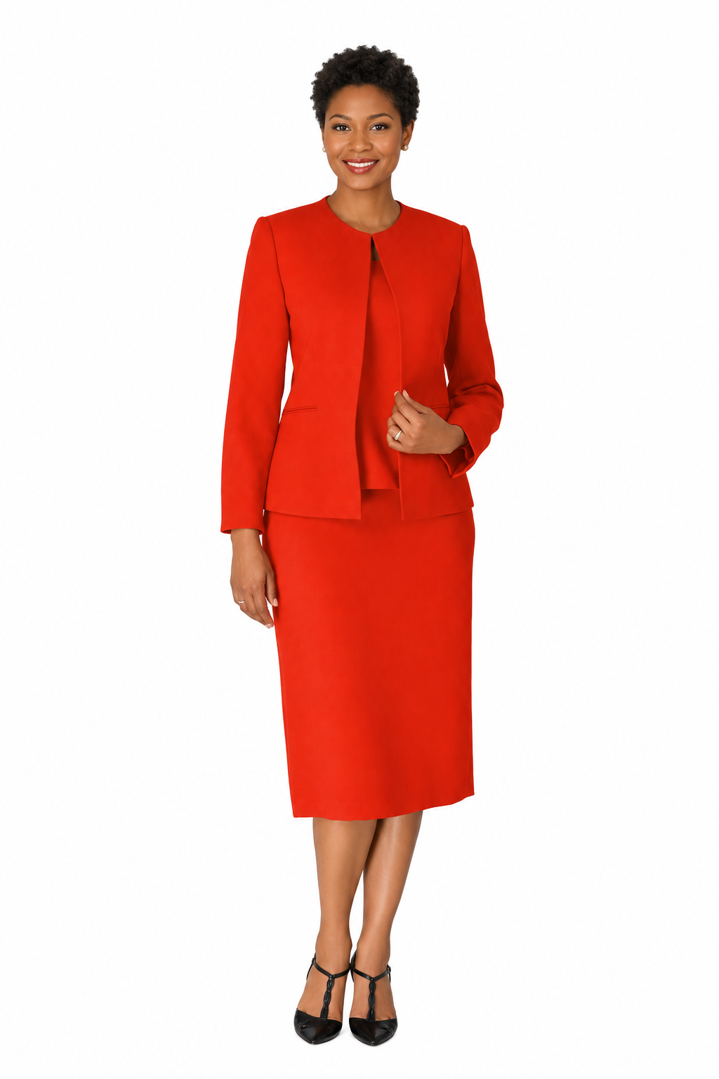 3pc Round Neck Clean Lines Skirt Suit - Plus size
