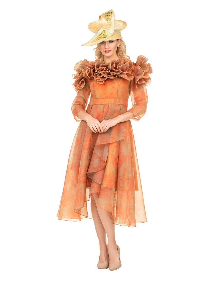 Orange Ruffle Collar High-Low Organza Dress - Krown Elle