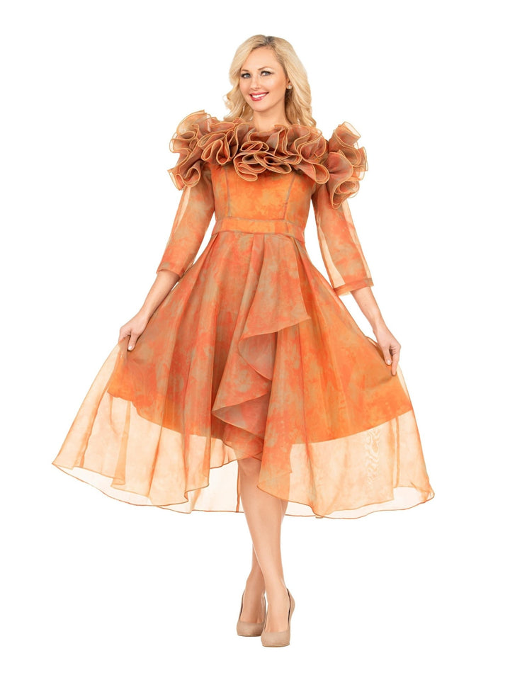 Orange Ruffle Collar High-Low Organza Dress - Krown Elle