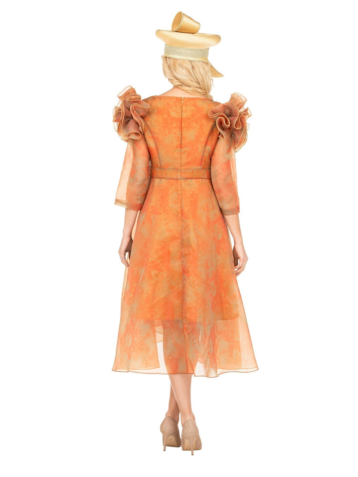 Orange Ruffle Collar High-Low Organza Dress - Krown Elle