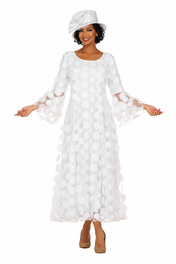 Elegant 3D Dot Mesh Bell Sleeve Maxi Dress