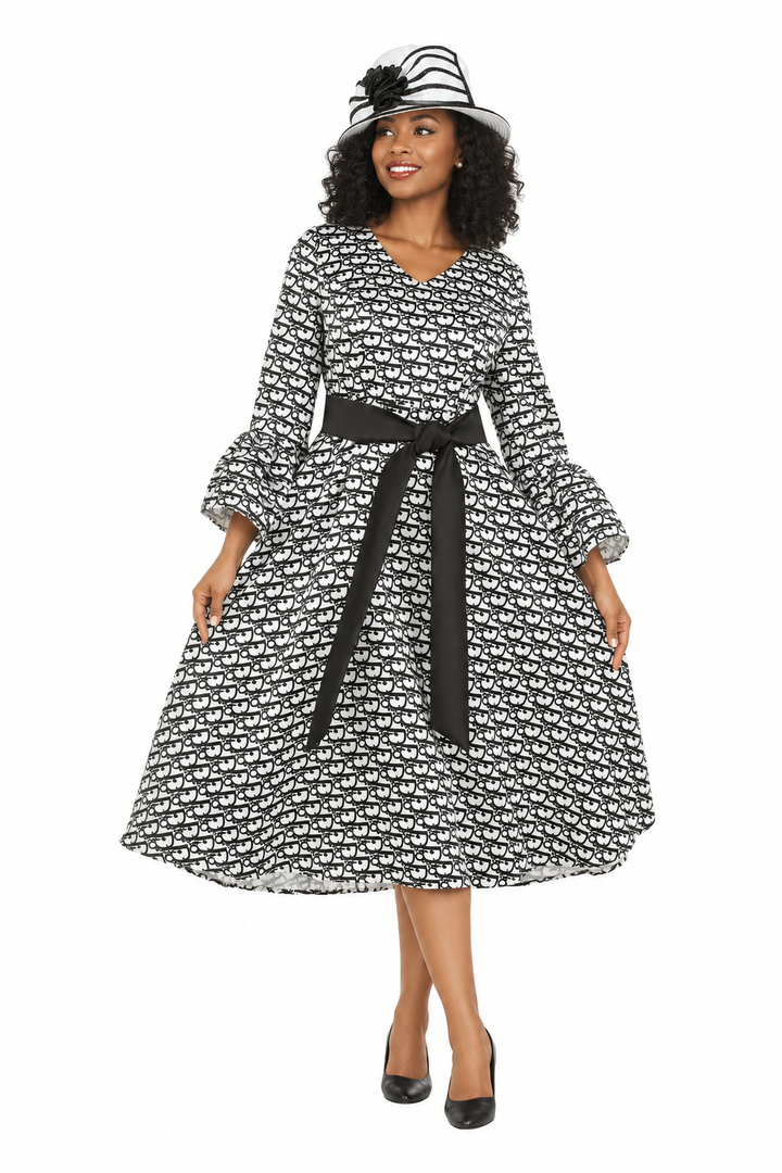 A-line Prt Dress in Silky Twill w/ Belt-Plus