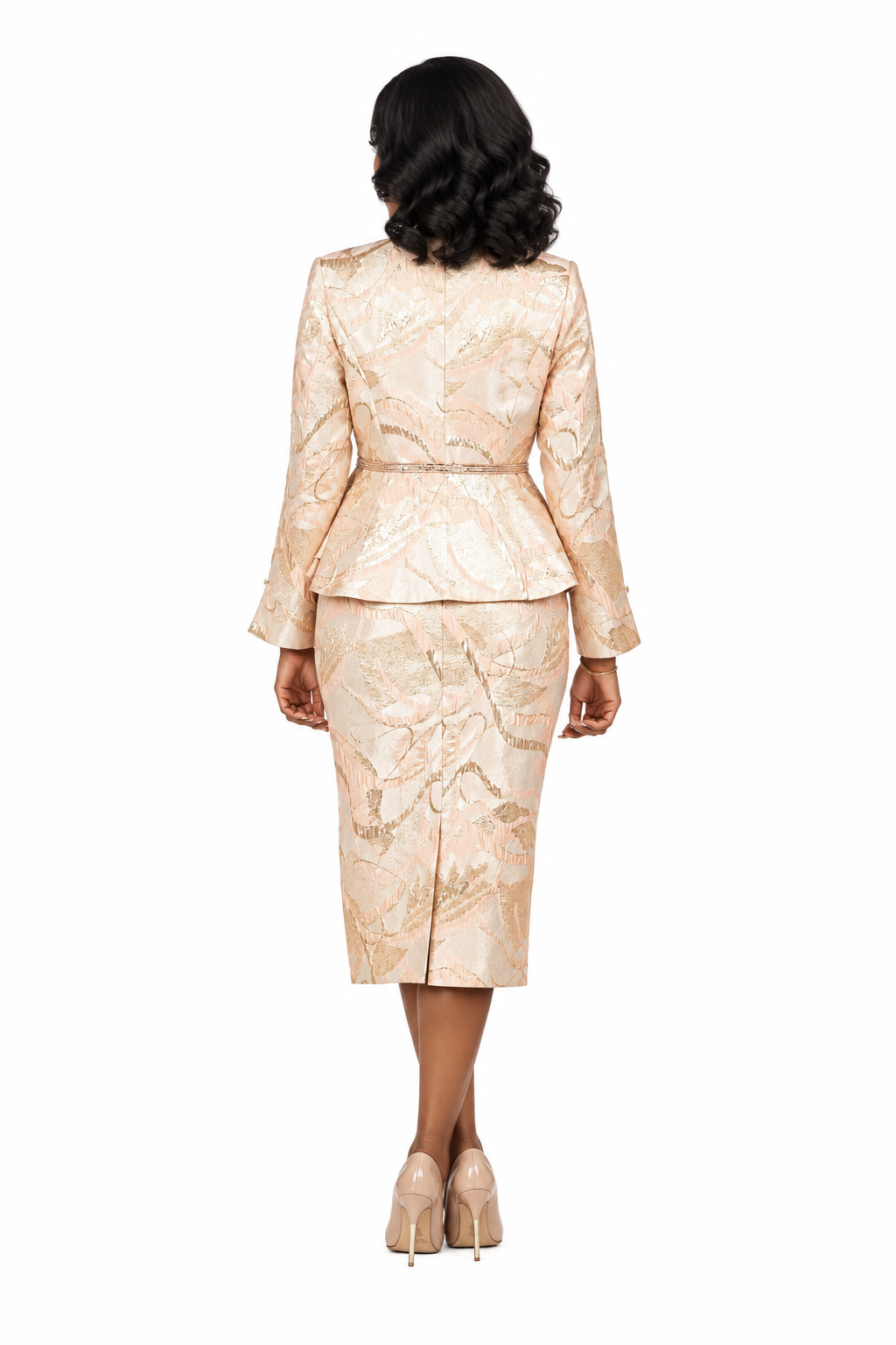 Metallic Brocade 3pc Skirt Suit w/ Peplum Jkt-Plus