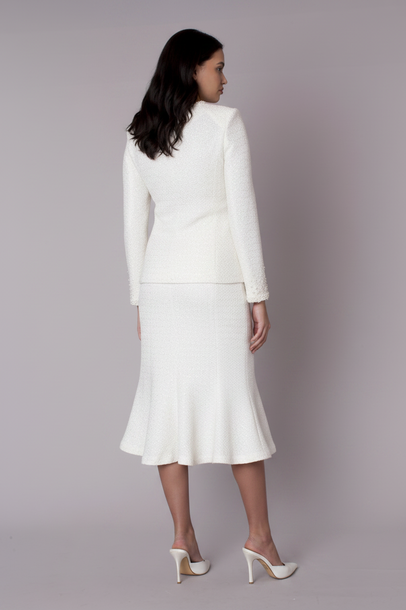 Pearl Trim Tweed Skirt Suit - Back