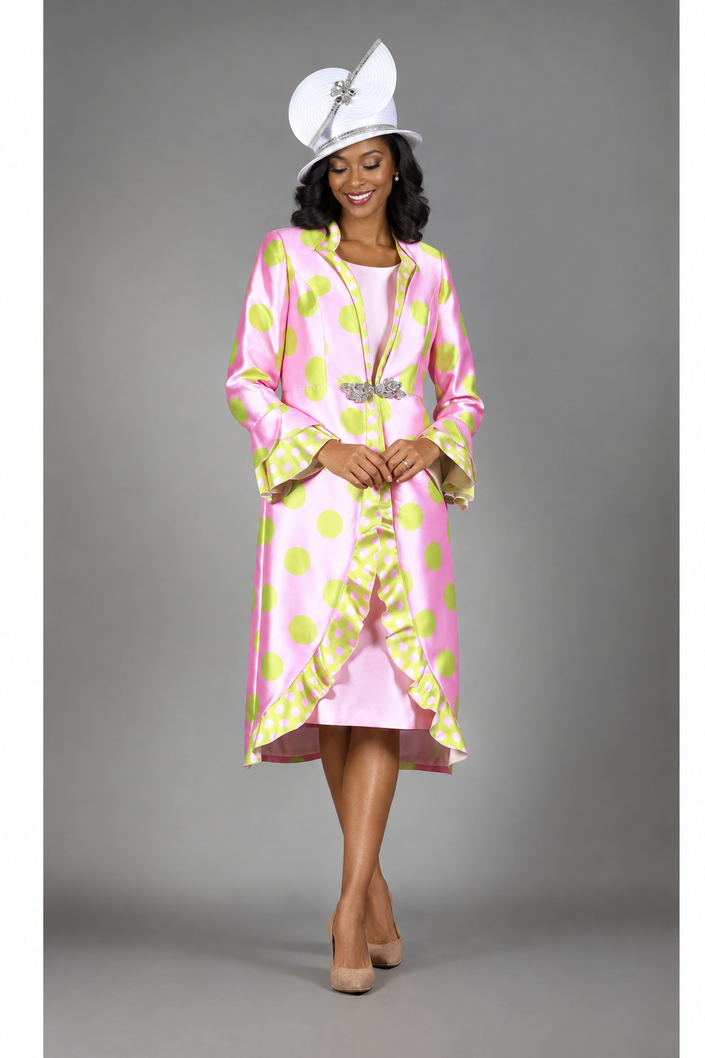 2pc Silky Twill in Polka Dots Dress+Jkt Set