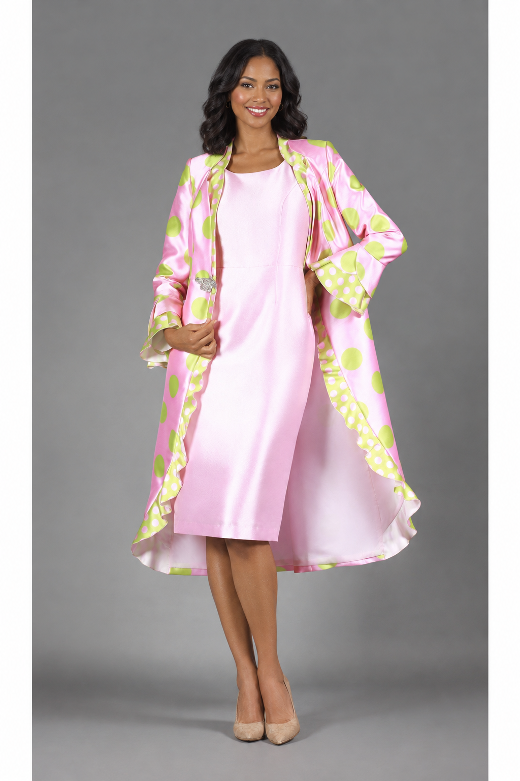 2pc Silky Twill in Polka Dots Dress+Jkt Set