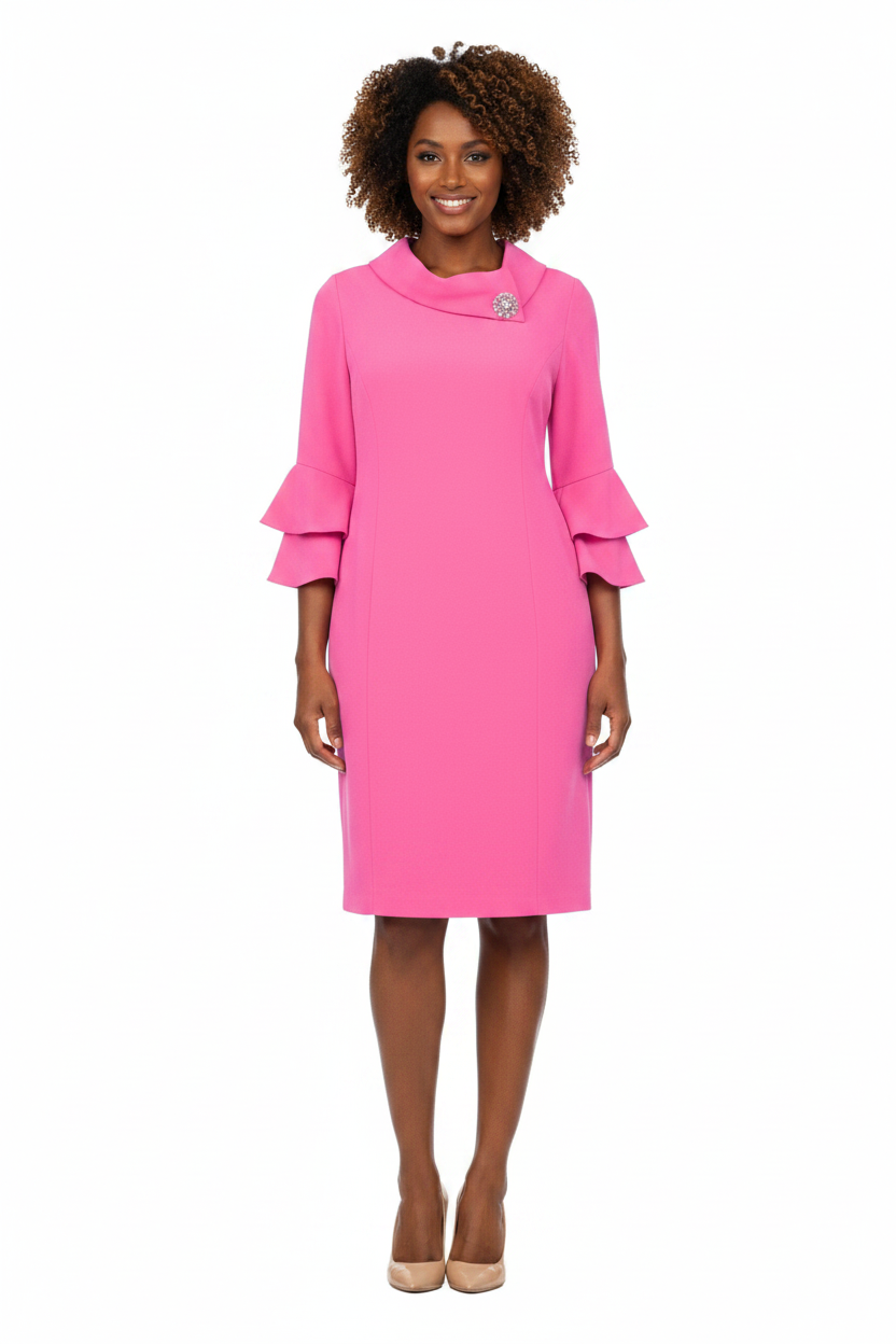 Draped Collar Bell Sleeve Shift Dress
