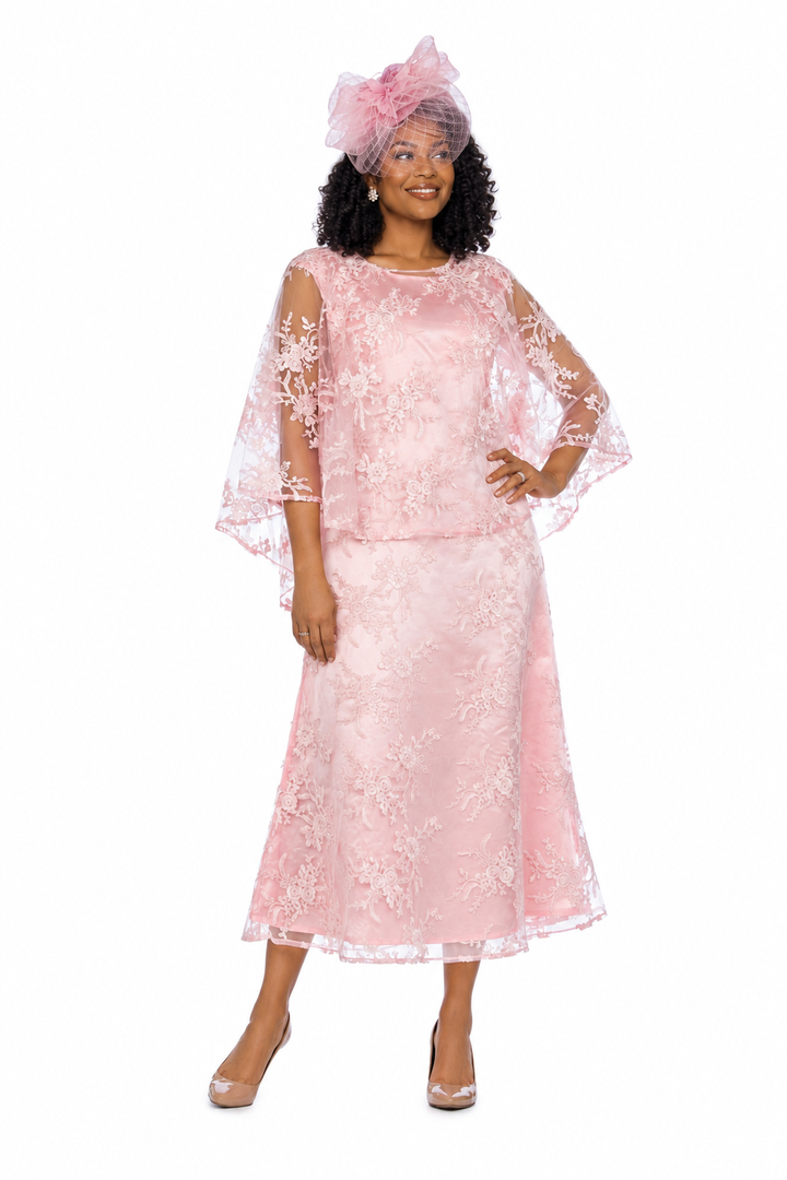 2pc Lace Dress & Hi-Lo Pull Over Lace Cape - Plus size