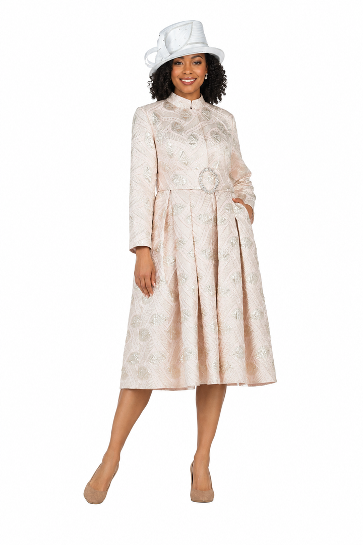 Stand Collar A-line Metallic Brcd Drs w/ Belt-Plus