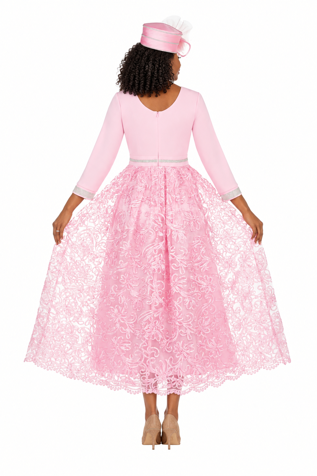 3/4 Slv Maxi Lace Overlay Dress w/ Rhinestoned Wai