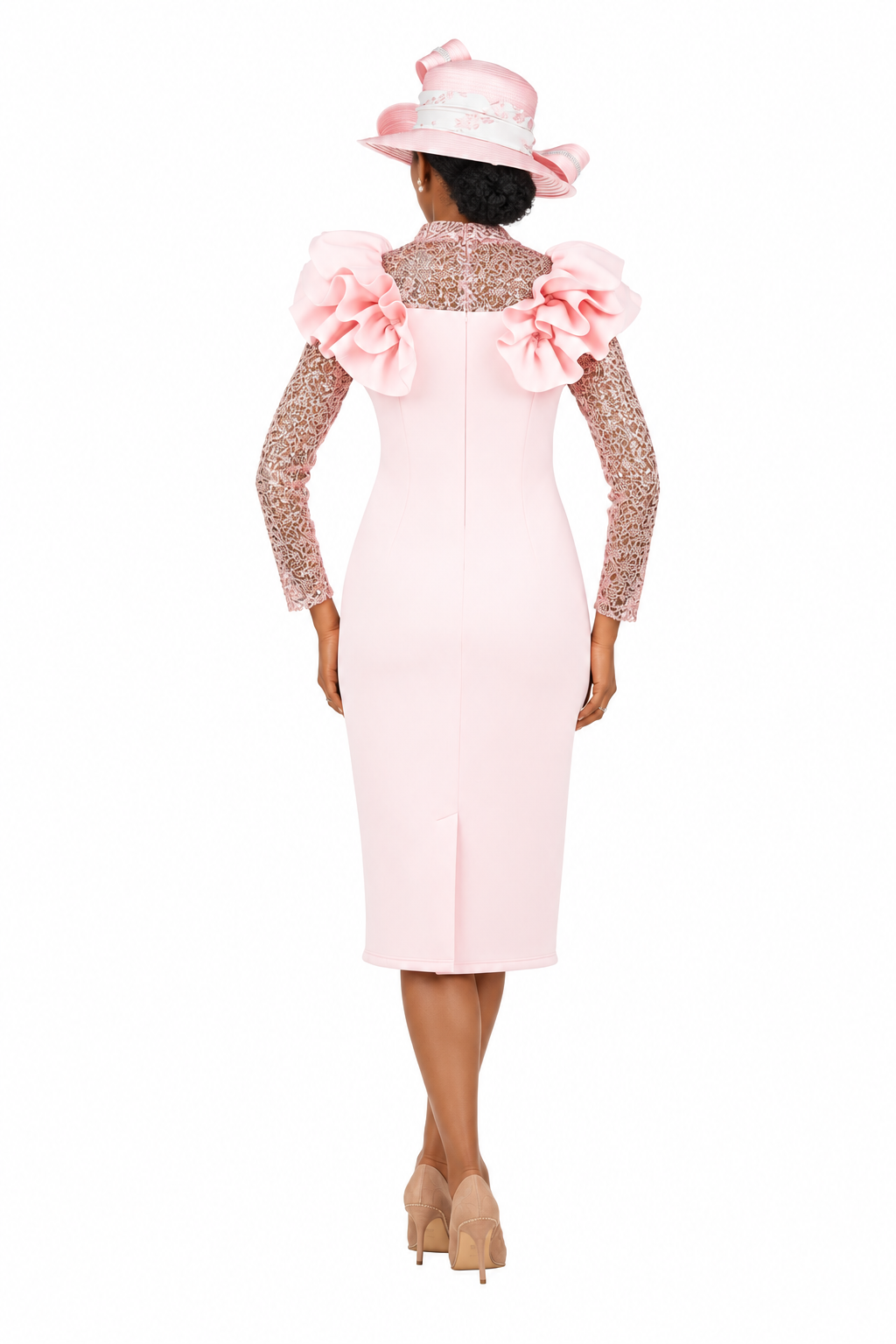Elegant Scuba Sheath Dress w/ Semi-Sheer Lace Slv