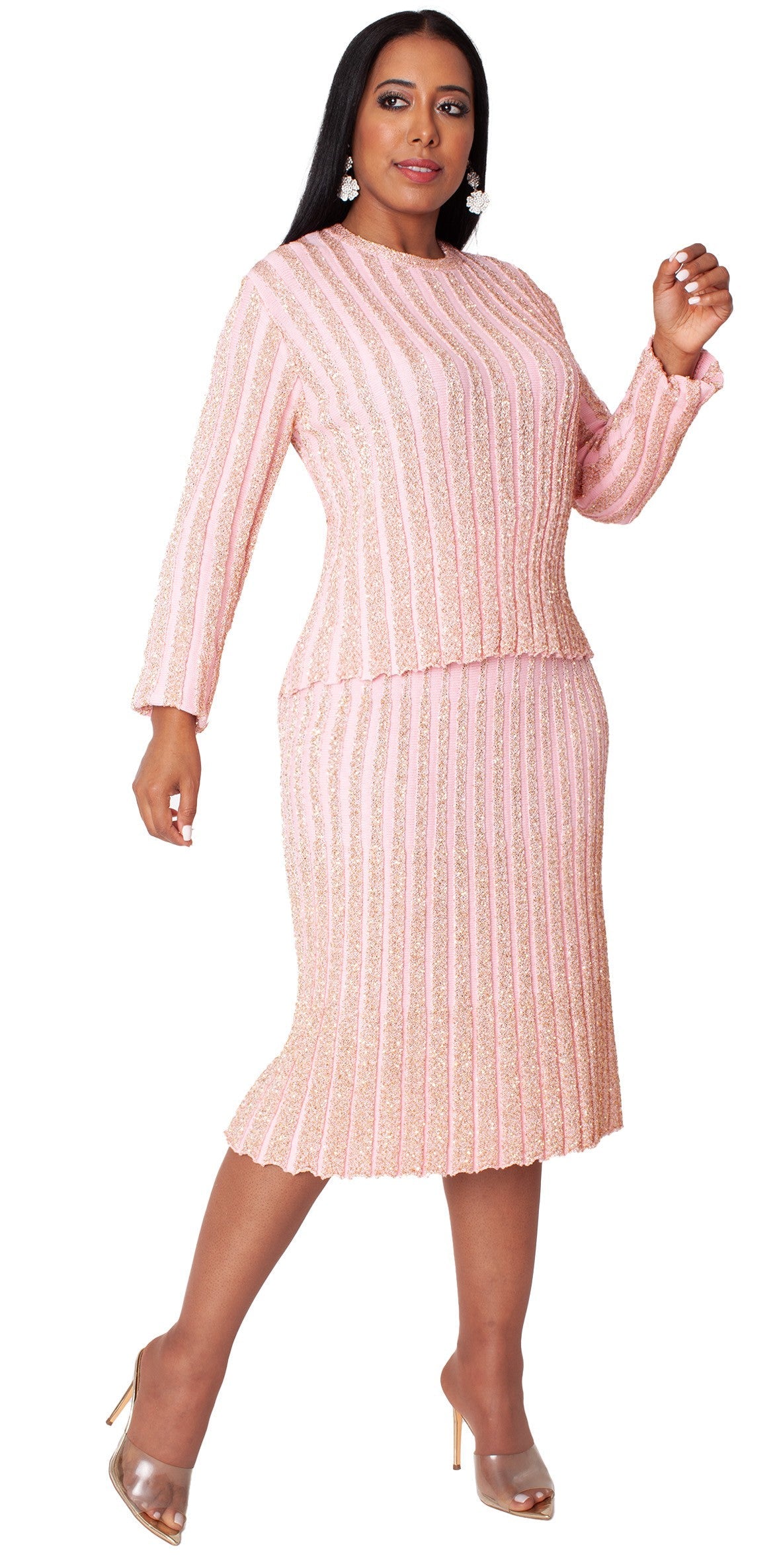 Pink & Gold Shimmer Knit Suit - 5377