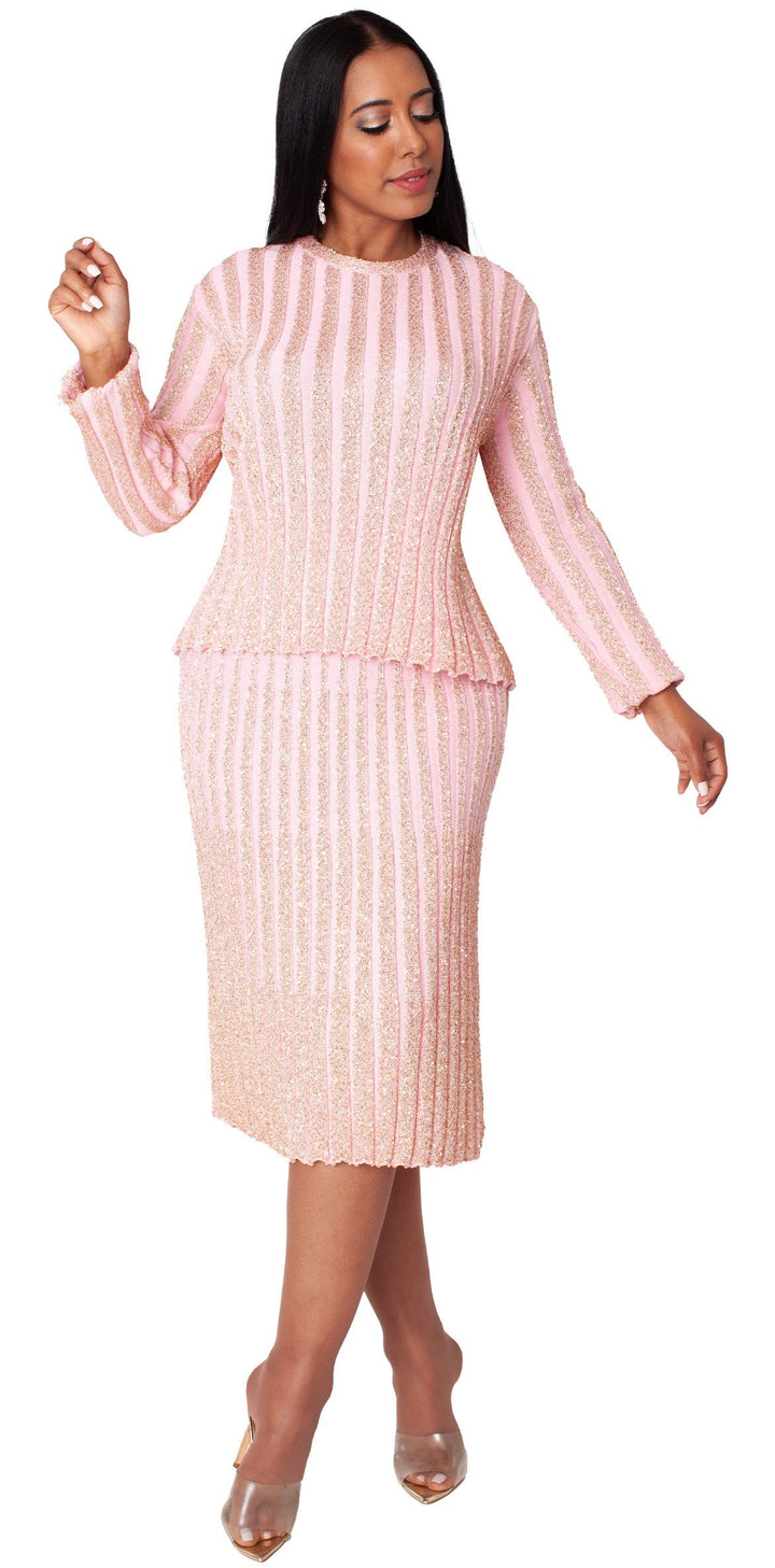 Pink & Gold Shimmer Knit Suit - 5377