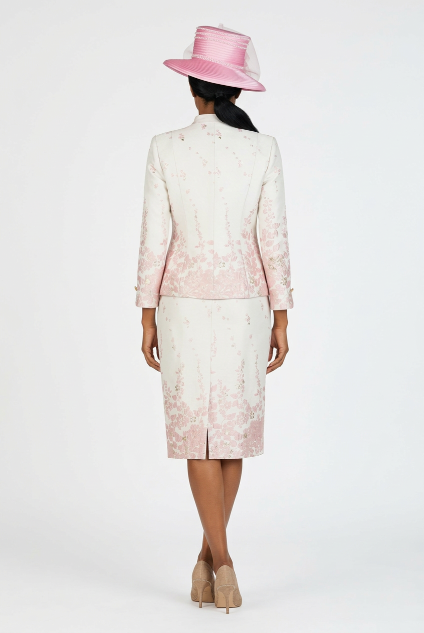 3pc Floral Print Brocade Peplum Jkt Skt Suit
