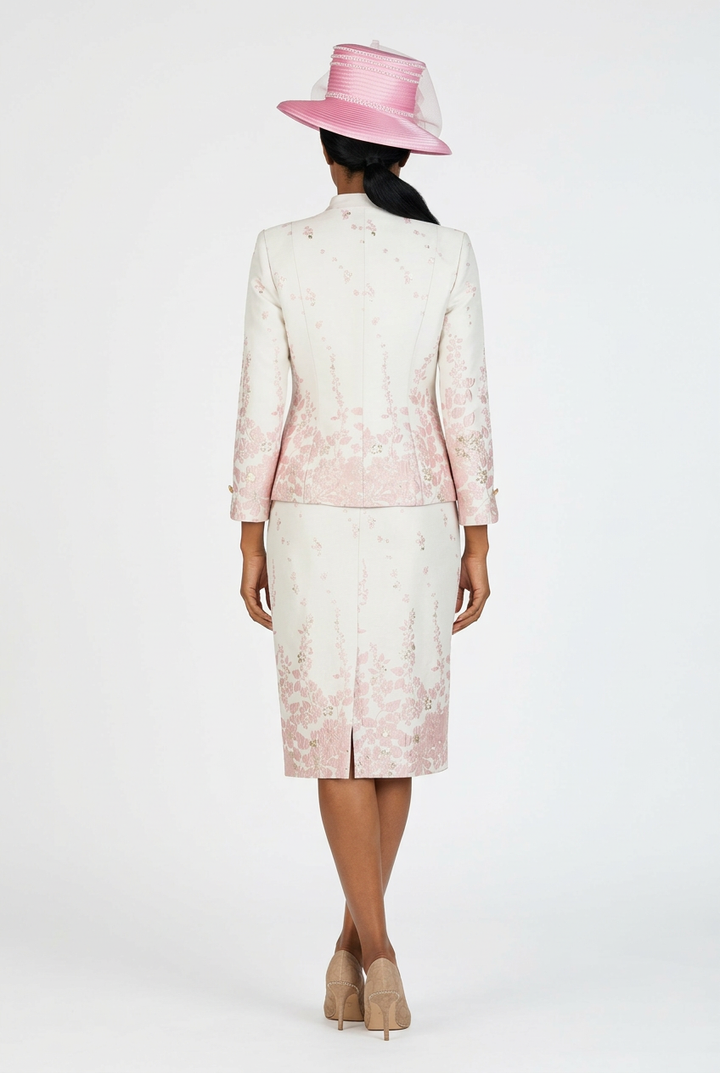 3pc Floral Print Brocade Peplum Jkt Skt Suit