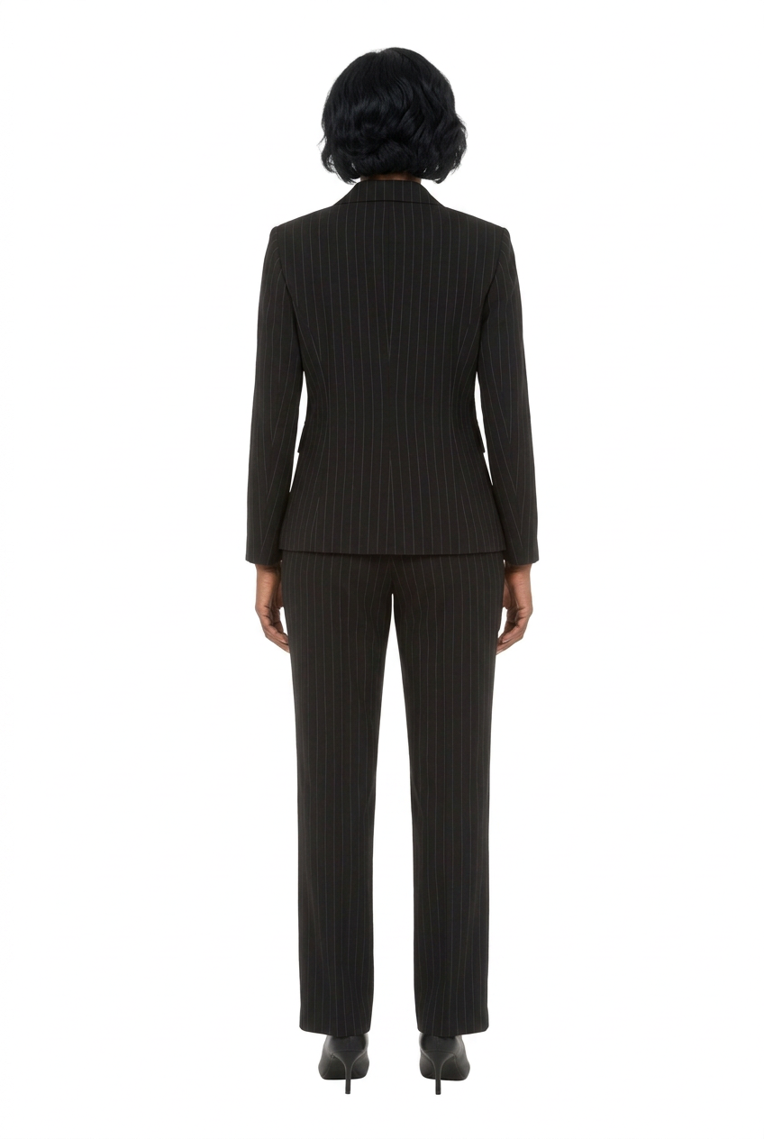 2pc Notch Collar Jkt+Pants Suit-Plus