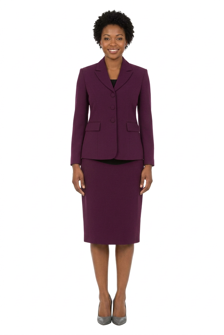 2pc Notch Layered Collar 3-Button Skt Suit-Plus