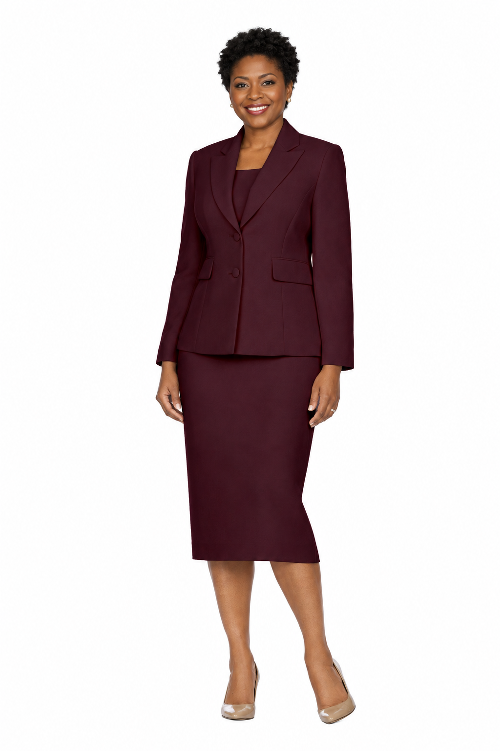 Classic Two-Button Blazer&Midi Skirt Suit-Plus