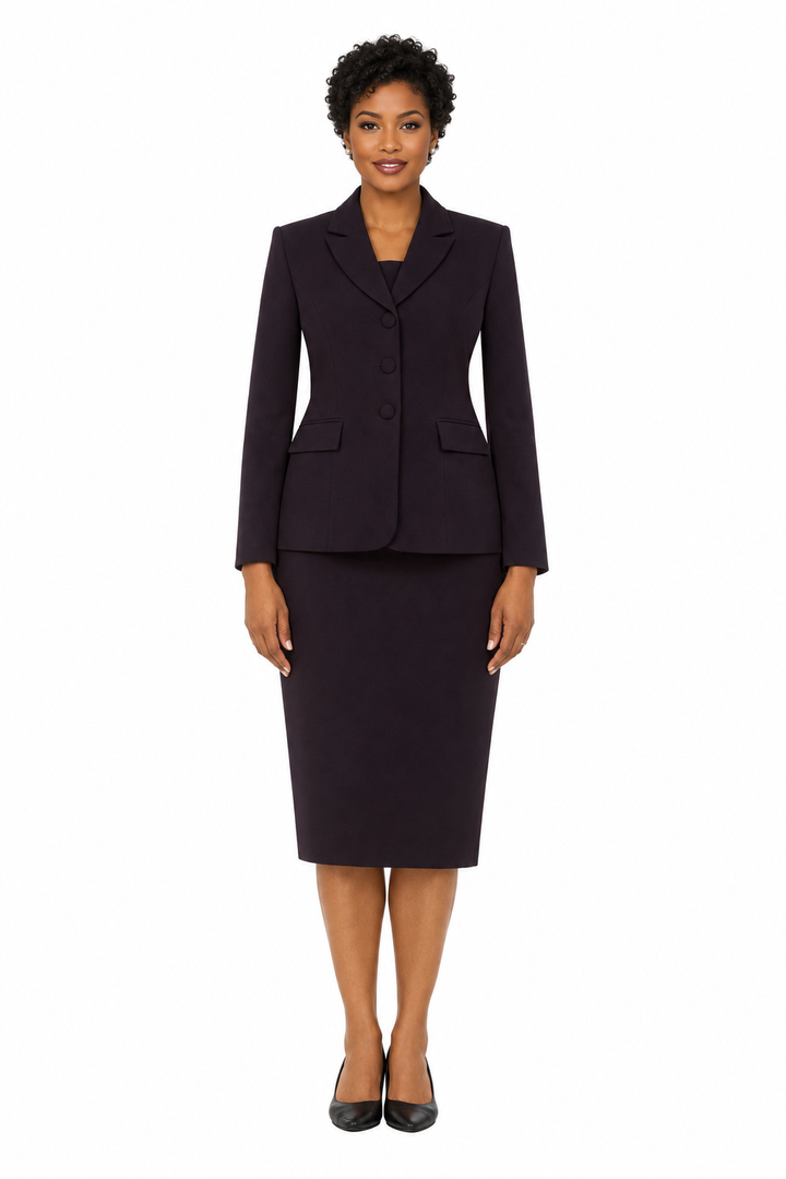 2pc Notch Layered Collar 3-Button Skt Suit