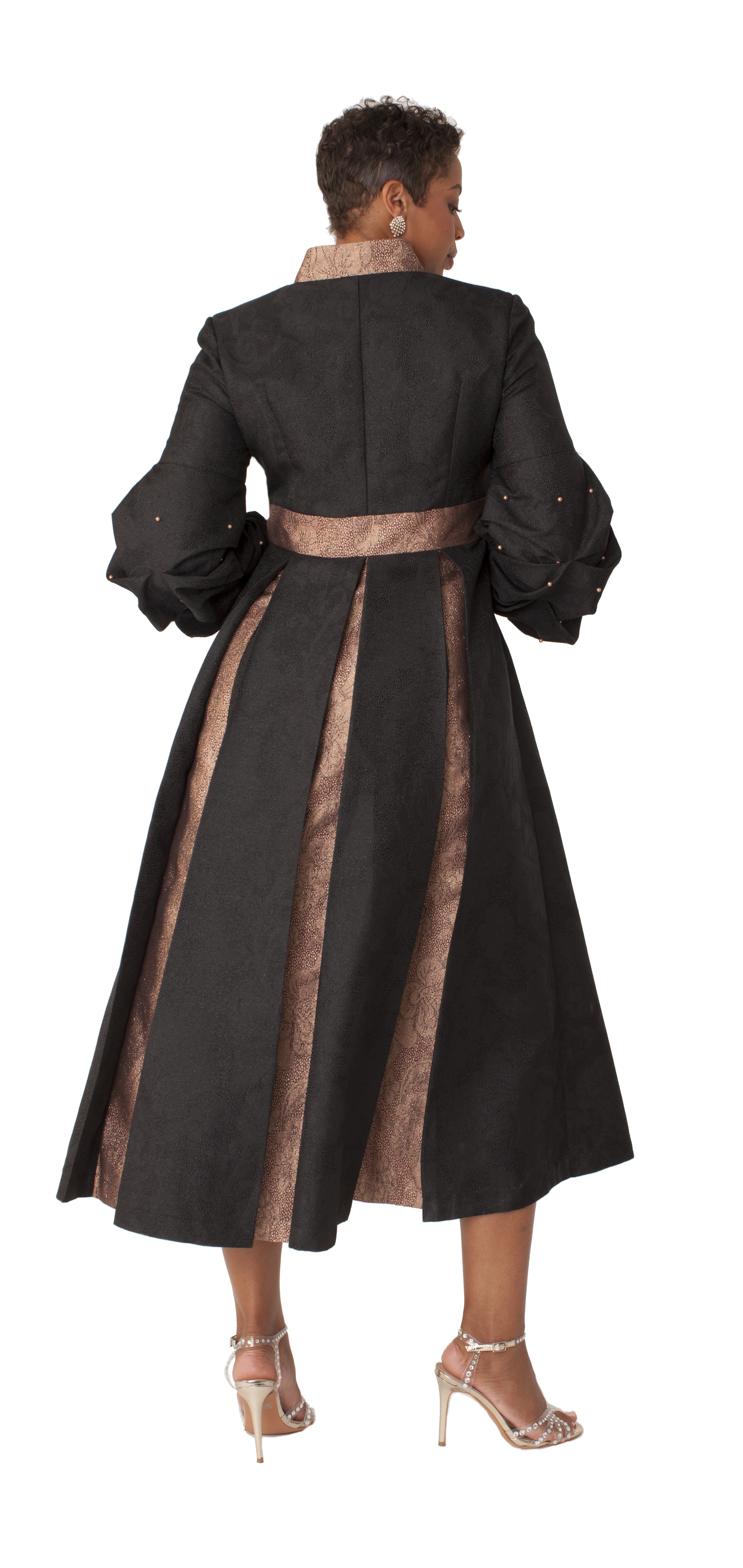 Plus Size Formal Church Coat Dress with Puff Sleeves and Pearl Cross – 4850W