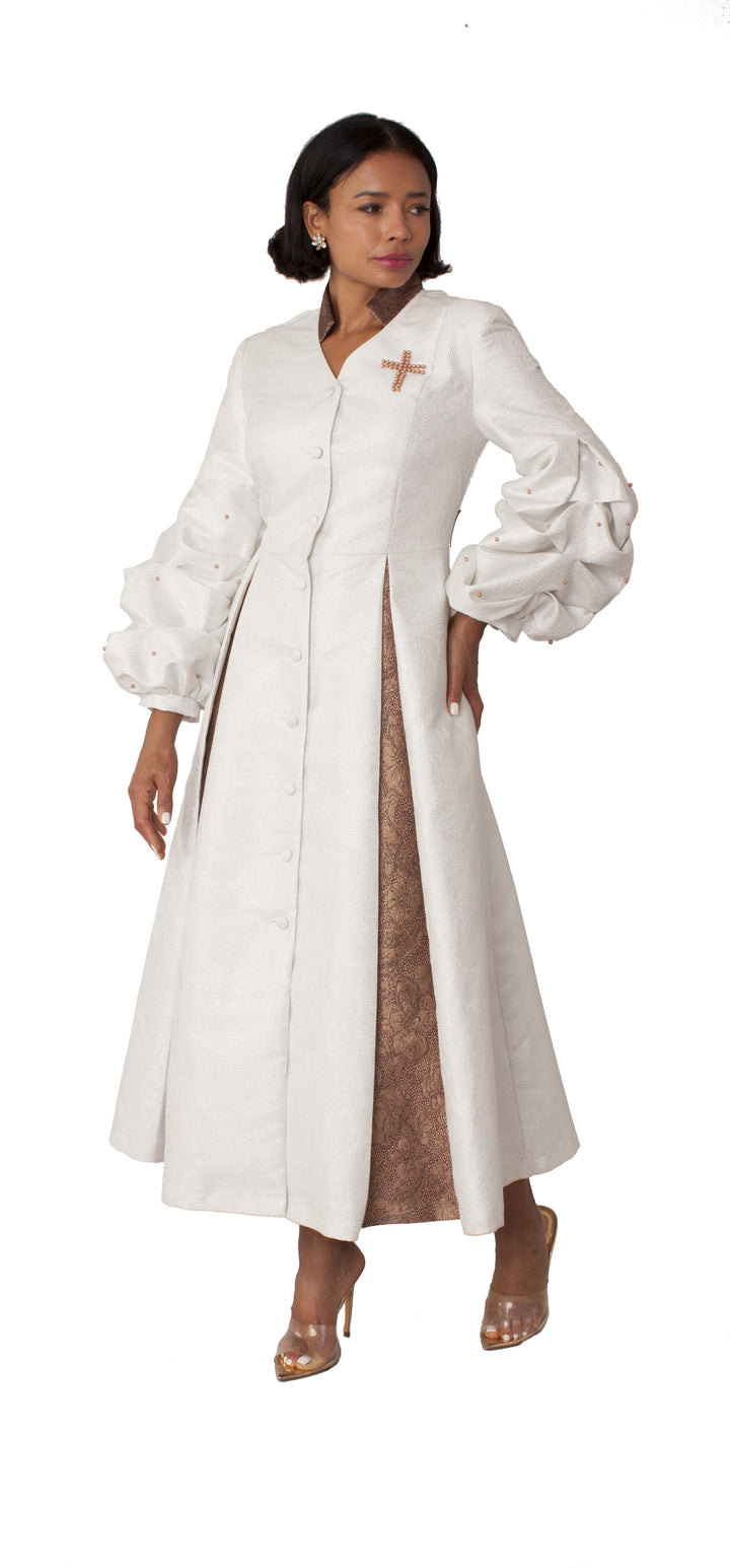 Plus Size Formal Church Coat Dress with Puff Sleeves and Pearl Cross – 4850W