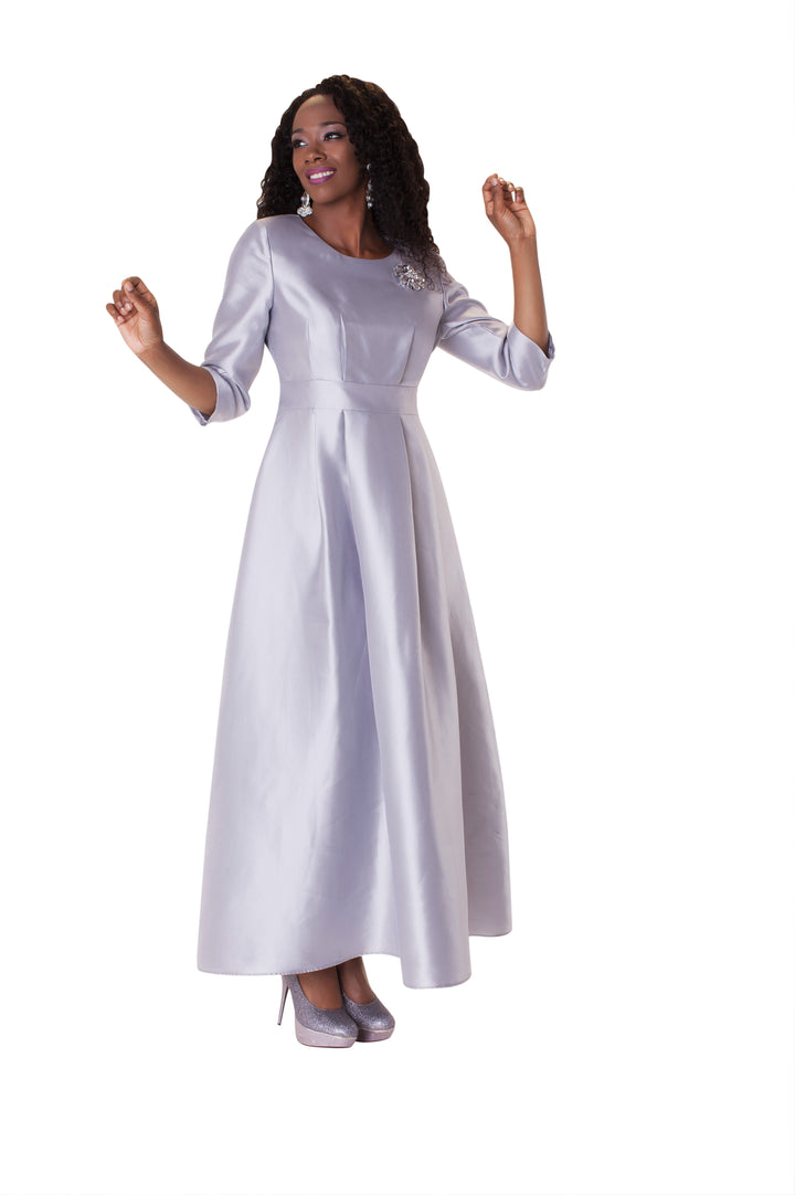 Plus Size Satin Dress with Rhinestone Brooch -4497W