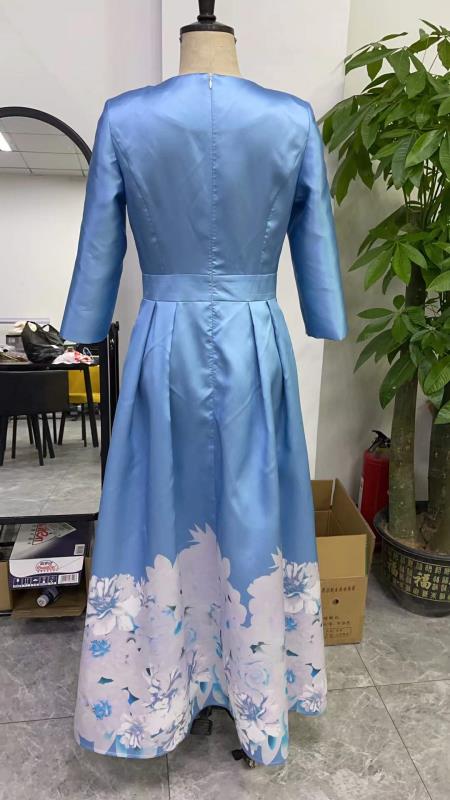 Plus Size Satin Dress with Rhinestone Brooch -4497W