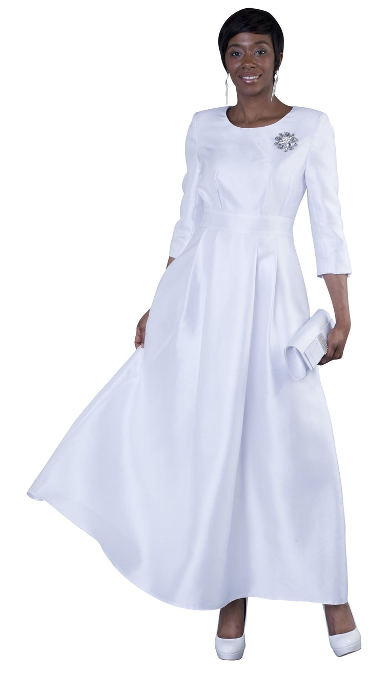 Plus Size Satin Dress with Rhinestone Brooch -4497W
