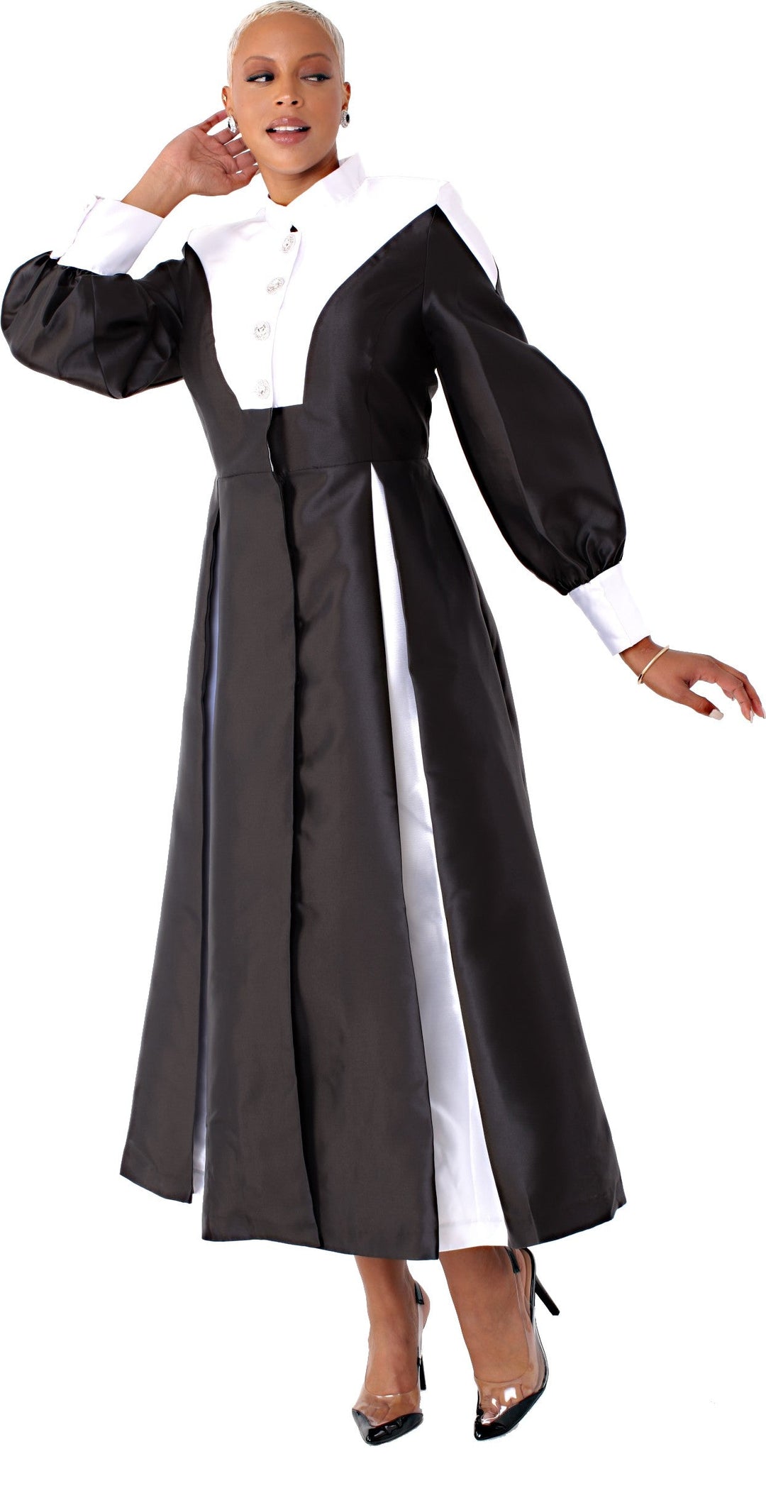 Plus Size Two-Toned Woven Cassock Robe- 4802W
