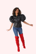 Puff Sleeve Faux Leather Jacket – Style 82014