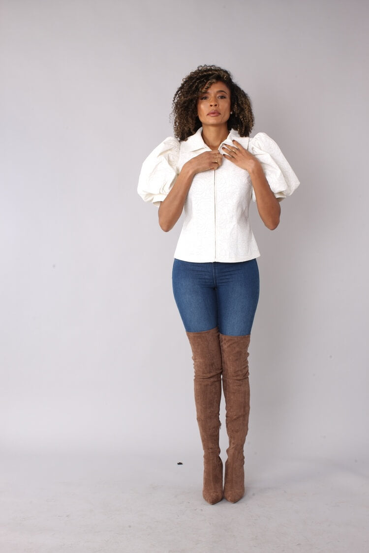 Puff Sleeve Faux Leather Jacket – Style 82014