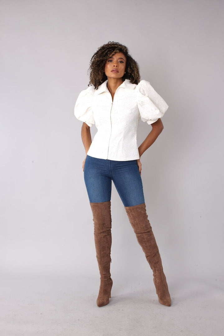 Puff Sleeve Faux Leather Jacket – Style 82014