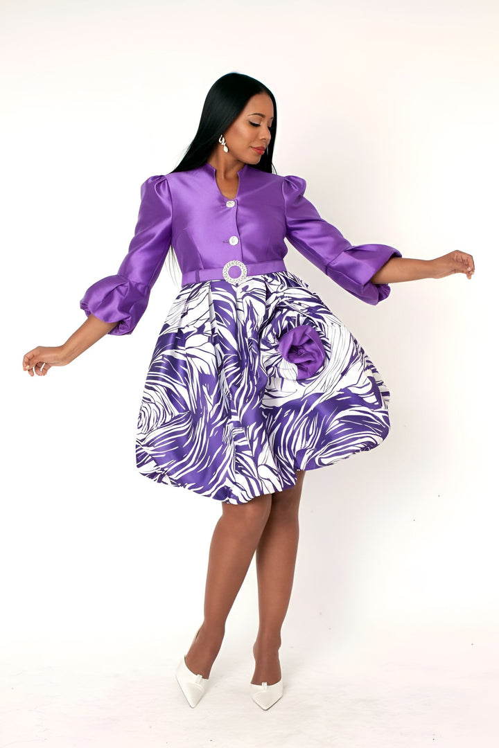 Puff Sleeve Fit & Flare Occasion Dress - 9845