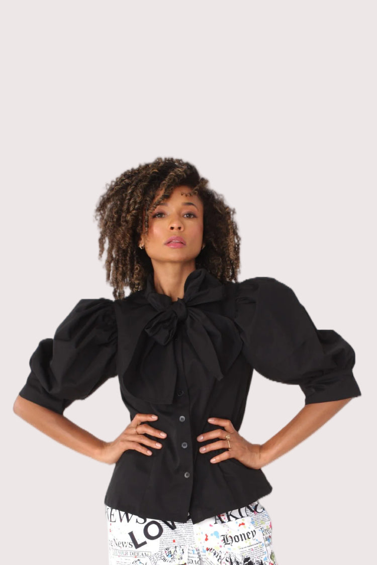 Puff Sleeve Tie Neck Blouse -81838