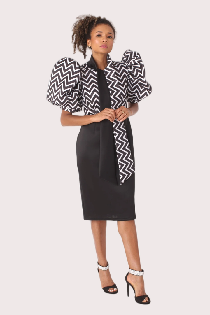 Puff Sleeve Zigzag Dress -81951