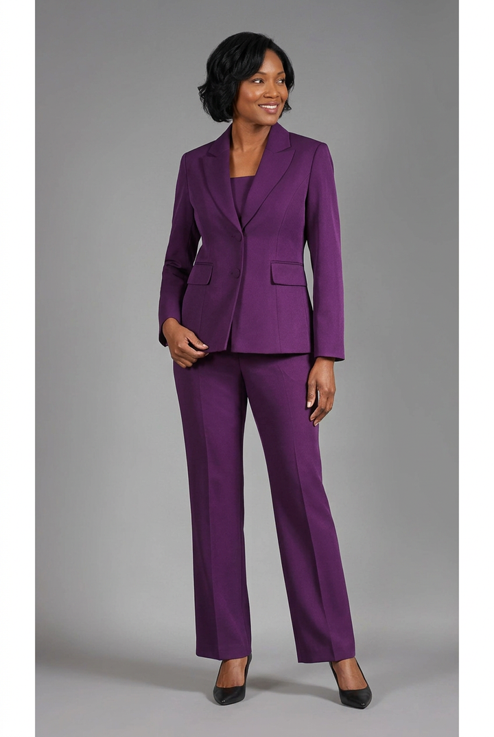 2pc Notch Collar Jkt+Pants Suit-Plus