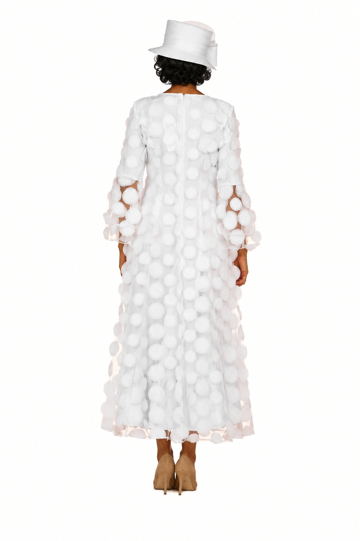 Elegant 3D Dot Mesh Bell Sleeve Maxi Dress