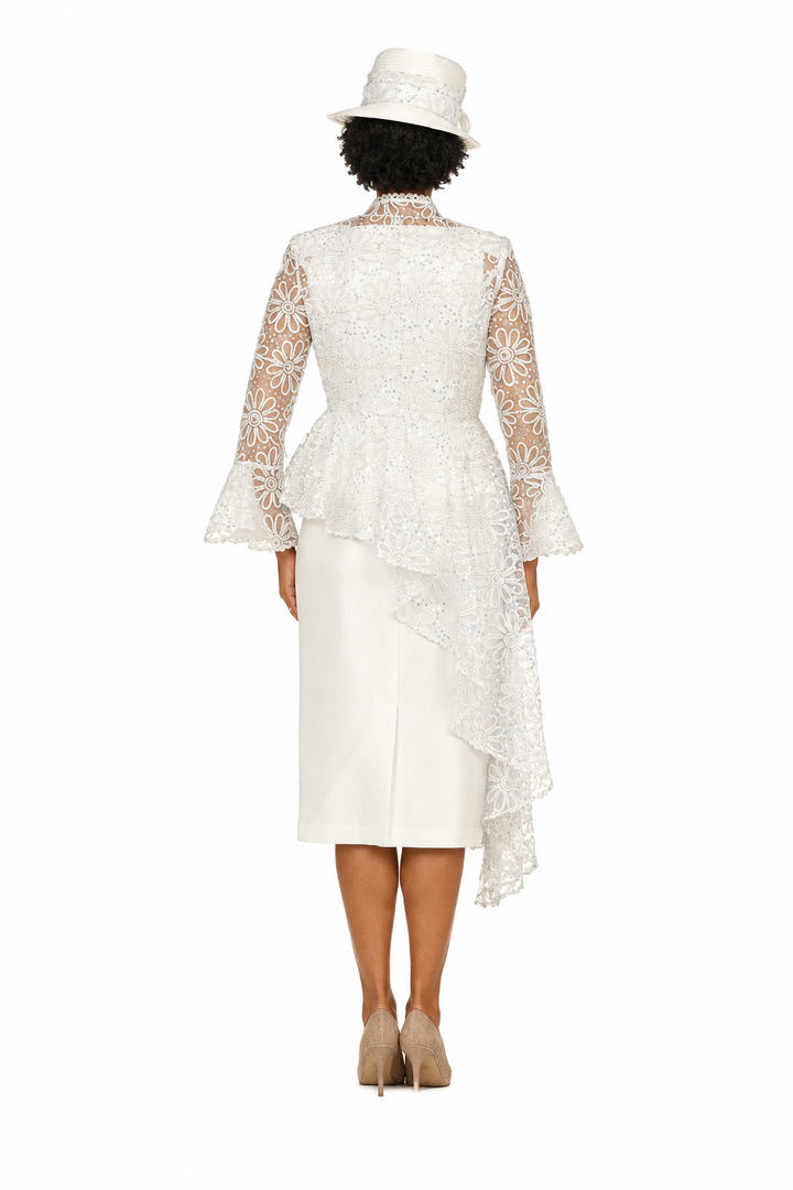3pc Lace Peplum Skirt Suit w/ Asymmetric Jkt-Plus