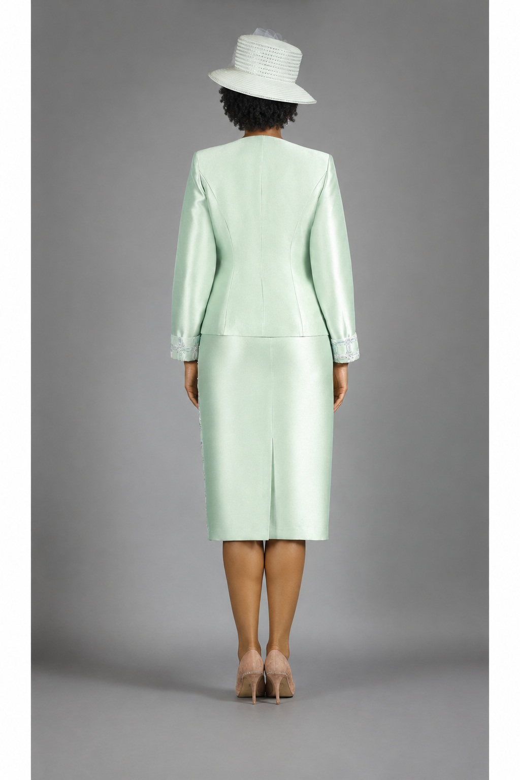 3pc Scallop Hemmed Jkt + Lace Ovly Skirt Suit