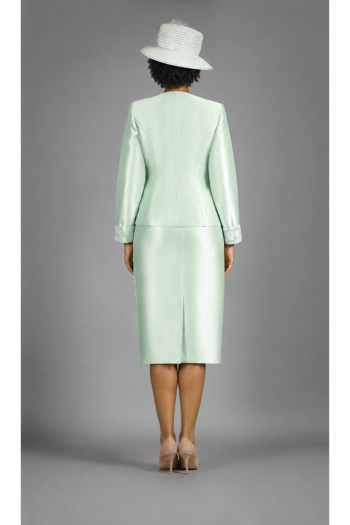 3pc Scallop Hemmed Jkt + Lace Ovly Skirt Suit-Plus