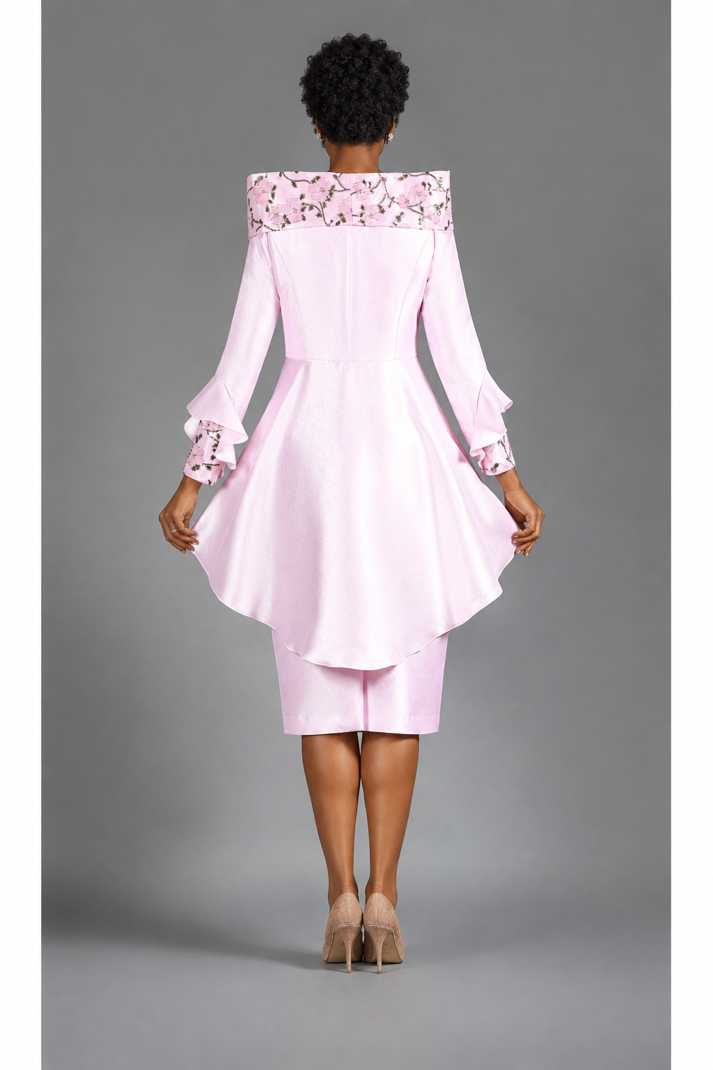 2pc Uneven Jkt Swp 2-tone Lace Trimmed Skirt Suit