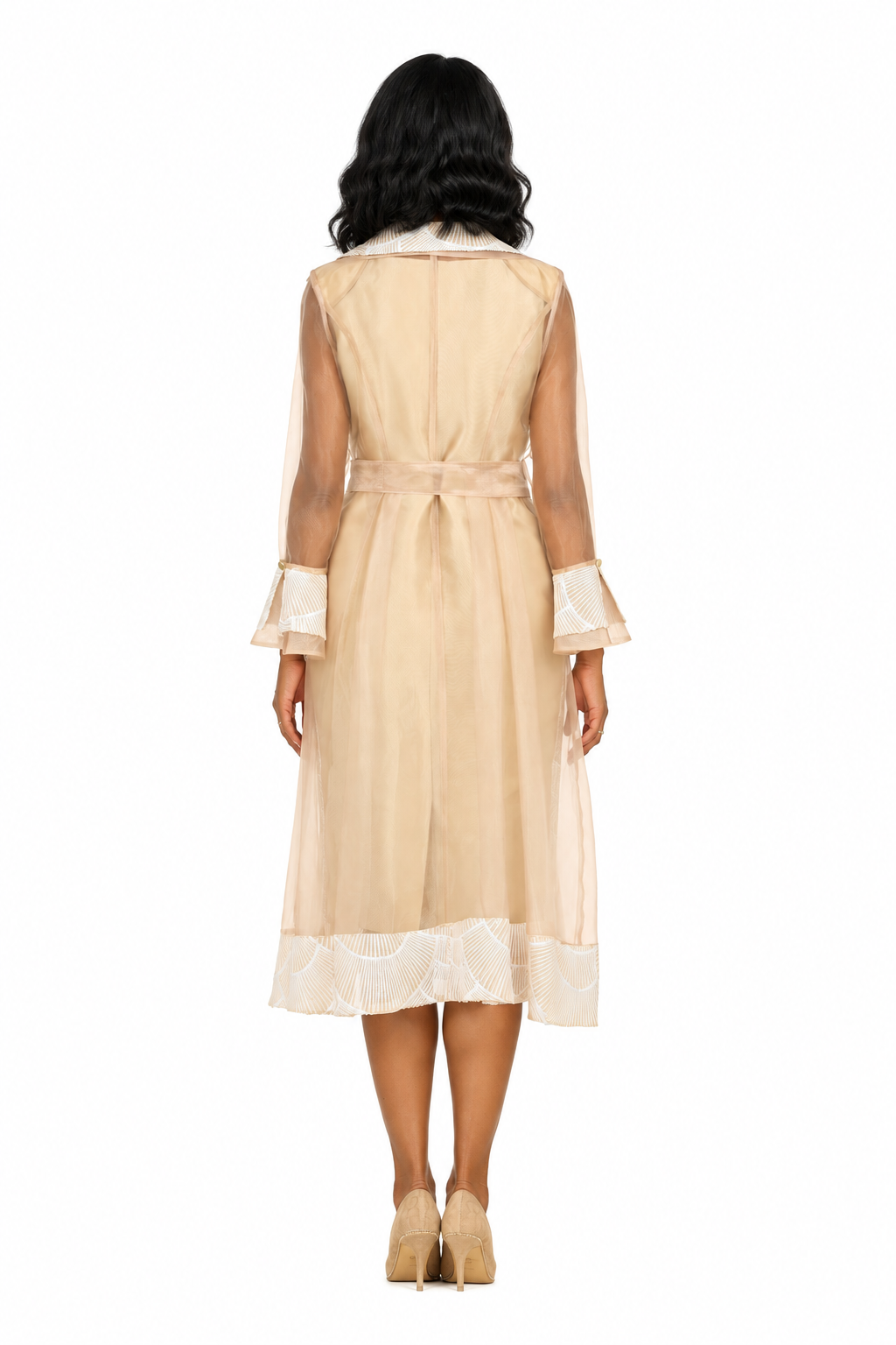 2pc Sequined Sheath Dress w/ Sheer Organza Jkt