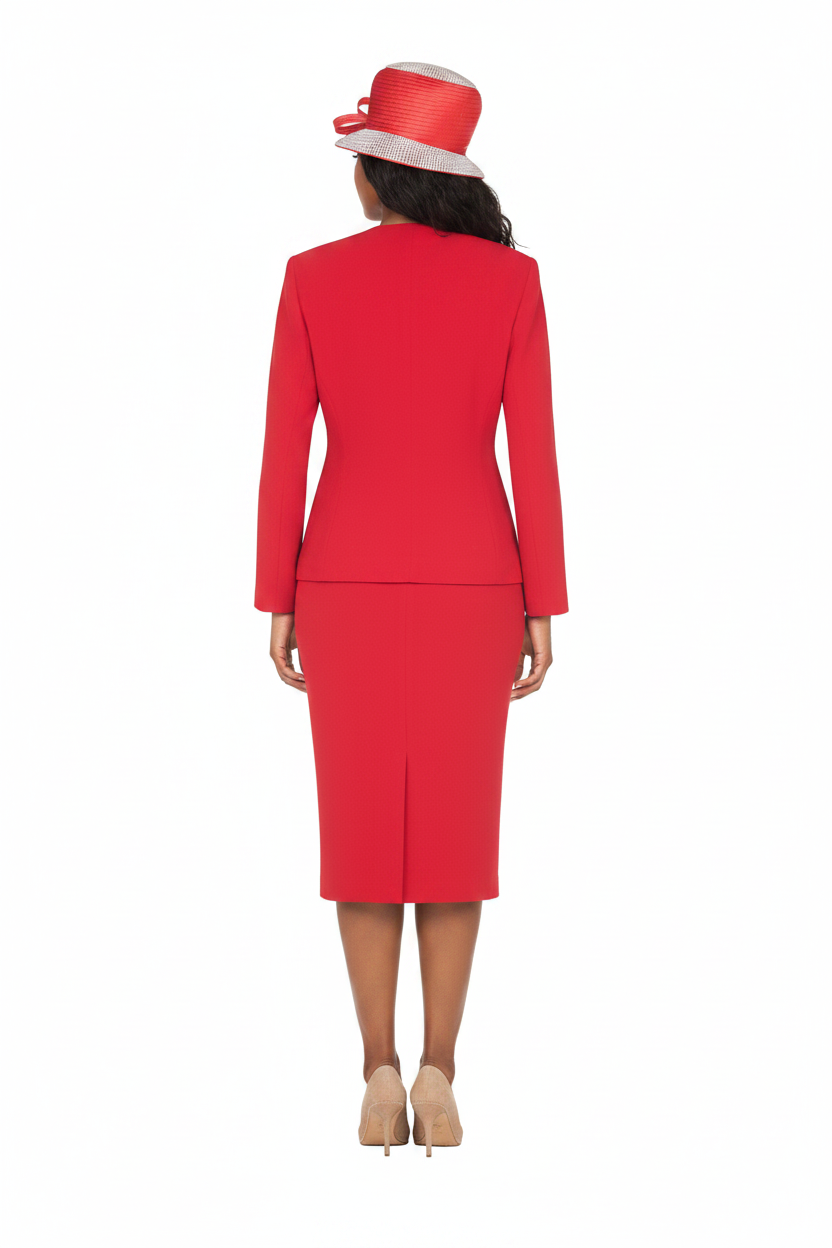 Timeless 3pc Skirt Suit with Jewel Brooch-Plus