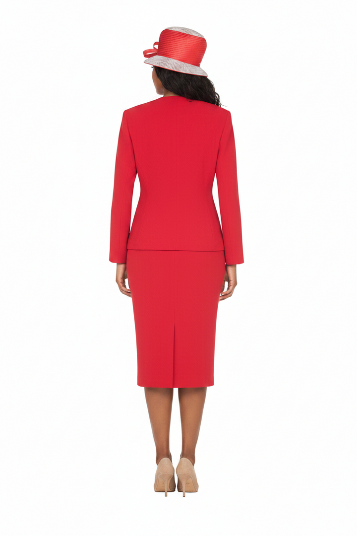 Timeless 3pc Skirt Suit with Jewel Brooch-Plus