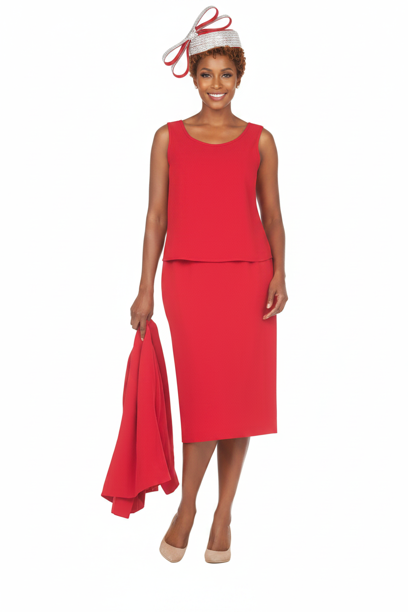 Timeless 3pc Skirt Suit with Jewel Brooch-Plus