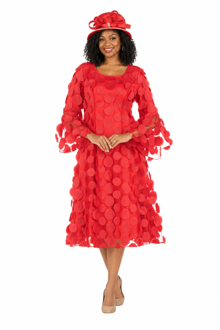 Bell Slv A-line Drs w/ Circular Petals Decor