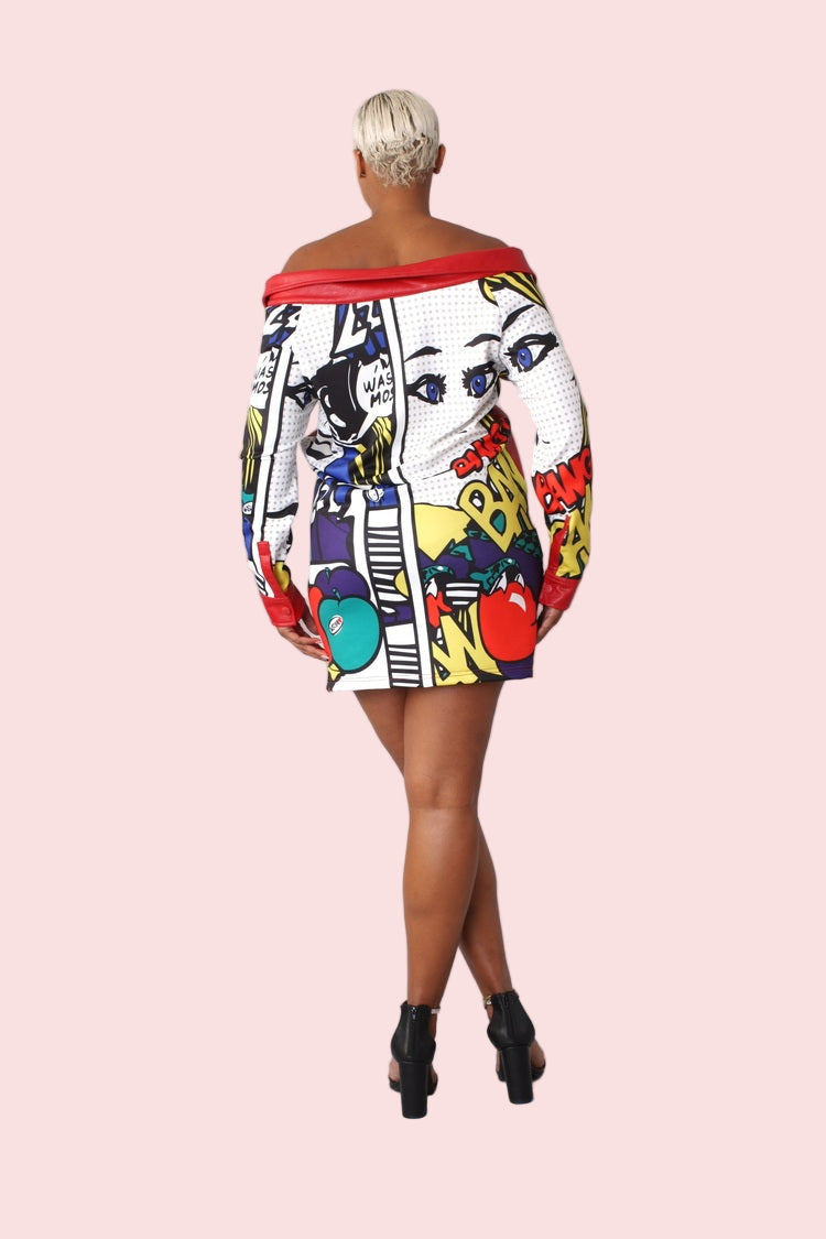 Leather and Printed Sleeve Long Jacket  - 81845