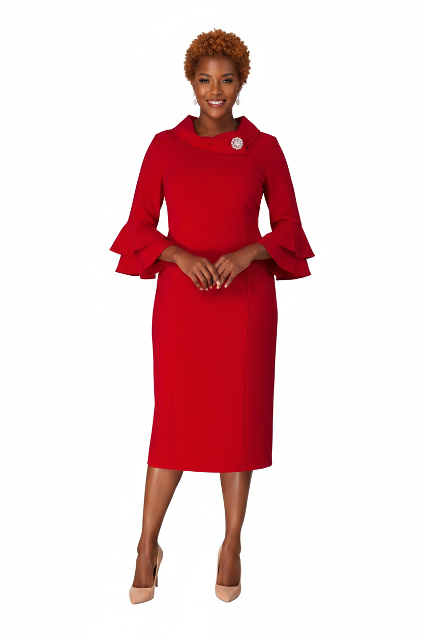 Draped Collar Bell Sleeve Shift Dress-Plus